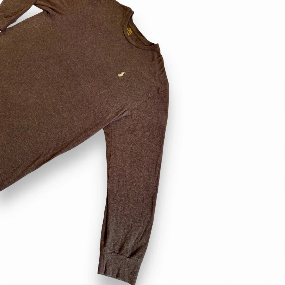 POLO RALPH LAUREN Men’s Heather Brown Custom Fit Long Sleeve Tee T-Shirt - Picture 2 of 16